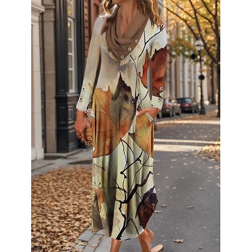 Women's Casual Dress Winter Dress Print Dress Leaf Button Pocket Cowl Neck Long Dress Maxi Dress Active Fashion Outdoor Daily Long Sleeve Regular Fit Khaki Fall Winter S M L XL XXL
Women's Casual Dress Winter Dress Print Dress Leaf Button Pocket Cowl Neck Long Dress Maxi Dress Active Fashion Outdoor Daily Long Sleeve Regular Fit Khaki Fall Winter S M L XL XXL