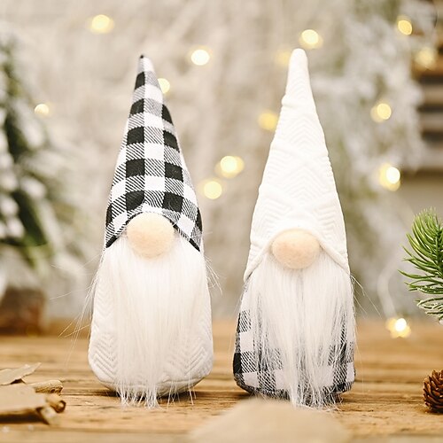 Poupée sans visage faite à la main de gnome de noël, poupée de vieil homme de forêt à carreaux noir et blanc, décorations de noël
Poupée sans visage faite à la main de gnome de noël, poupée de vieil homme de forêt à carreaux noir et blanc, décorations de noël