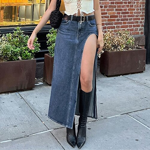 saia feminina jeans midi saia maxi azul saias bolso pontas duplas moda casual rua diariamente s m l
saia feminina jeans midi saia maxi azul saias bolso pontas duplas moda casual rua diariamente s m l