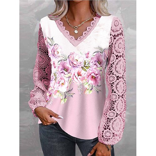 Damen T Shirt Blumen Rosa Spitze Bedruckt Langarm Festtage Wochenende Modisch V Ausschnitt Regular Fit Frühling Herbst
Damen T Shirt Blumen Rosa Spitze Bedruckt Langarm Festtage Wochenende Modisch V Ausschnitt Regular Fit Frühling Herbst