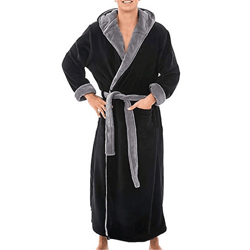 

Men's Pajamas Robe Bathrobe Bath Gown Plain Stylish Casual Comfort Home Daily Bed Flannel Comfort Warm Hoodie Long Sleeve Pocket Belt Included Fall Winter Black Red