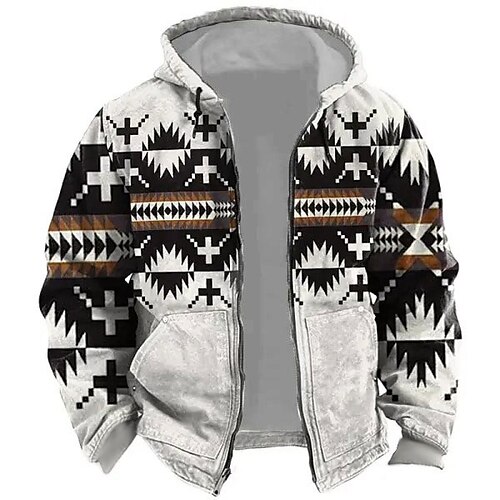 

Christmas Mens Graphic Hoodie Tribal Prints Sports Classic Casual 3D Zip Jacket Outerwear Holiday Vacation Streetwear Hoodies White Blue Green Native American Cotton