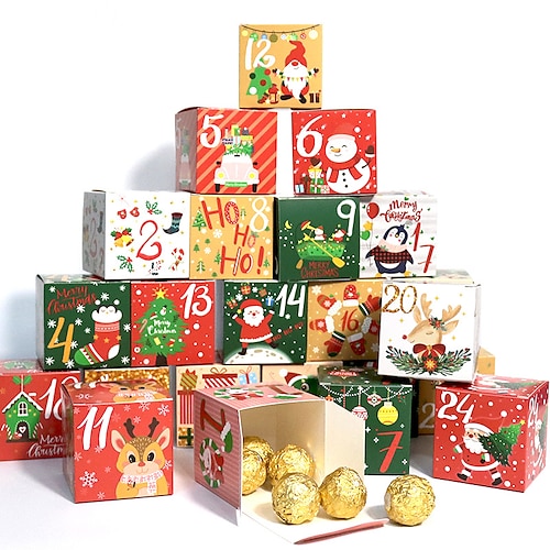 

Boîte aveugle de calendrier de l'avent de Noël, boîte à bonbons de calendrier de l'avent de Noël, compte à rebours de Noël, boîte cadeau numérique, boîte en papier d'emballage, boîte cadeau