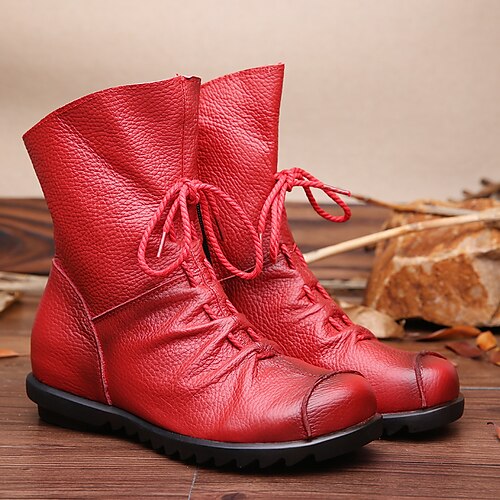 Women's Boots Plus Size Outdoor Daily Booties Ankle Boots Flat Heel Round Toe Vintage Elegant Casual PU Lace-up Solid Color Black Red Brown
Women's Boots Plus Size Outdoor Daily Booties Ankle Boots Flat Heel Round Toe Vintage Elegant Casual PU Lace-up Solid Color Black Red Brown