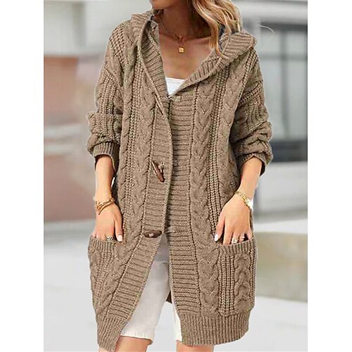 Women's Cardigan Sweater Hooded Cable Knit Cotton Pocket Oversized Fall Winter Long Outdoor Daily Going out Stylish Casual Soft Long Sleeve Solid Color Khaki Beige Gray S M L
Women's Cardigan Sweater Hooded Cable Knit Cotton Pocket Oversized Fall Winter Long Outdoor Daily Going out Stylish Casual Soft Long Sleeve Solid Color Khaki Beige Gray S M L