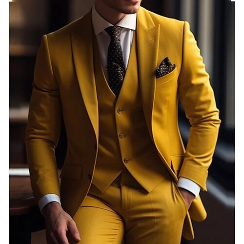 Costume Homme Mariage Ensemble de 3 pièces Jaune Couleur Pleine Coupe ajustée Droit deux boutons 2023
Costume Homme Mariage Ensemble de 3 pièces Jaune Couleur Pleine Coupe ajustée Droit deux boutons 2023