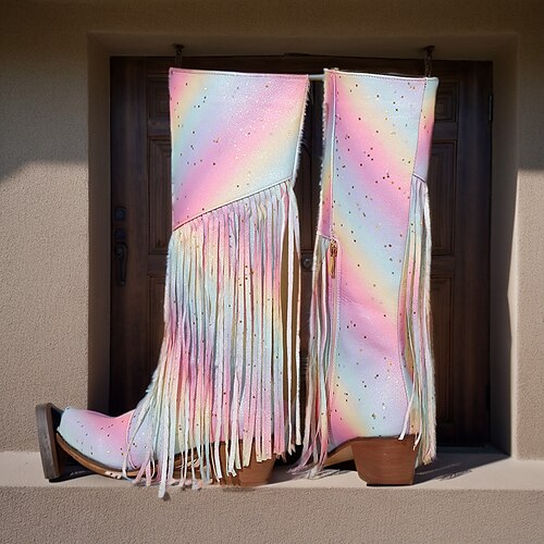 Women's Boots Cowboy Boots Party Knee High Boots Sequin Tassel Chunky Heel Pointed Toe Bohemia PU Color Block Light Pink Pink
Women's Boots Cowboy Boots Party Knee High Boots Sequin Tassel Chunky Heel Pointed Toe Bohemia PU Color Block Light Pink Pink