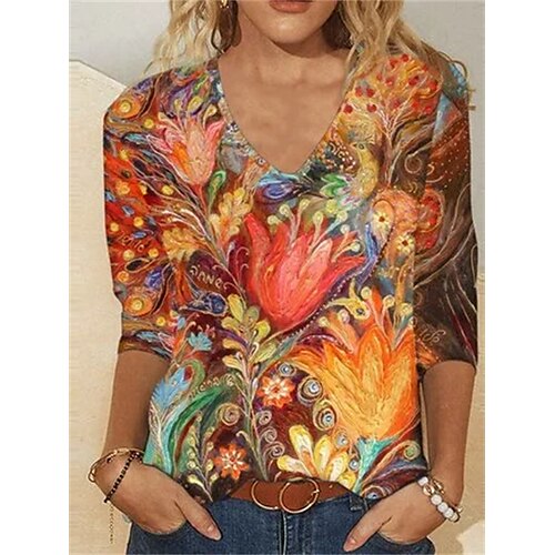 Femme T shirt Tee Jaune Bleu Roi Bleu Floral Imprimer manche longue du quotidien Fin de semaine Mode Col V Standard Peinture Printemps Automne
Femme T shirt Tee Jaune Bleu Roi Bleu Floral Imprimer manche longue du quotidien Fin de semaine Mode Col V Standard Peinture Printemps Automne