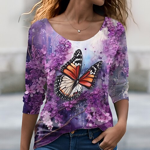 Mujer Camiseta Morado Mariposa Estampado Manga Larga Diario Fin de semana Moda Escote Redondo Ajuste regular Mariposa Pintura Primavera Otoño
Mujer Camiseta Morado Mariposa Estampado Manga Larga Diario Fin de semana Moda Escote Redondo Ajuste regular Mariposa Pintura Primavera Otoño