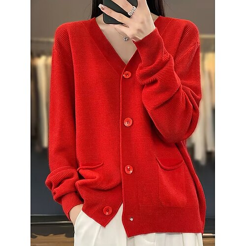 Mujer Cárdigan Chaqueta suéter Escote en Pico Estriado Tejer Acrílico Botón De Punto Otoño Invierno Regular Exterior Diario Noche Moda Ropa de calle Casual Manga Larga Color sólido Negro Rosa Rojo S
Mujer Cárdigan Chaqueta suéter Escote en Pico Estriado Tejer Acrílico Botón De Punto Otoño Invierno Regular Exterior Diario Noche Moda Ropa de calle Casual Manga Larga Color sólido Negro Rosa Rojo S