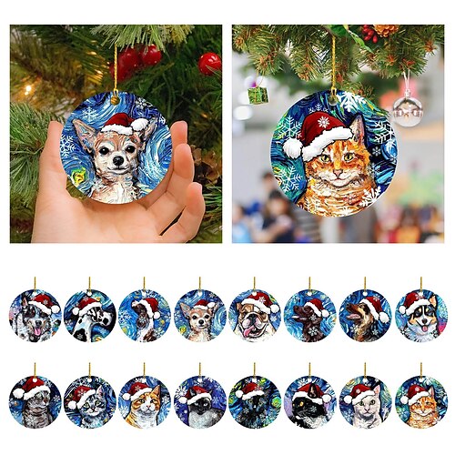 Decoración de árbol de Navidad, lindo gato y perro con colgante de sombrero, colgante acrílico para mochila de coche, regalo de Navidad para decoración del hogar
Decoración de árbol de Navidad, lindo gato y perro con colgante de sombrero, colgante acrílico para mochila de coche, regalo de Navidad para decoración del hogar