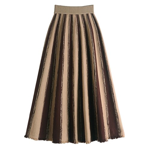 Women's Pleated Midi Knit Striped Skirt Apricot Black Blue Khaki Skirts Fall Winter Knitting Long Fashion Elegant Daily Holiday S M L
Women's Pleated Midi Knit Striped Skirt Apricot Black Blue Khaki Skirts Fall Winter Knitting Long Fashion Elegant Daily Holiday S M L