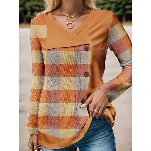 Mulheres Camiseta Laranja Xadrez Botão Imprimir Manga Longa Diário Final de semana Moda Decote V Normal Pintura Primavera Outono
Mulheres Camiseta Laranja Xadrez Botão Imprimir Manga Longa Diário Final de semana Moda Decote V Normal Pintura Primavera Outono