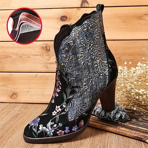 Women's Boots Plus Size Handmade Shoes Daily Knee High Boots Buckle Zipper Kitten Heel Pointed Toe Vintage Casual Comfort Leather Zipper Floral Black
Women's Boots Plus Size Handmade Shoes Daily Knee High Boots Buckle Zipper Kitten Heel Pointed Toe Vintage Casual Comfort Leather Zipper Floral Black