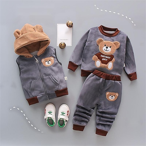 

3 Pieces Toddler Girls' Graphic Zipper Pants Suit Set Long Sleeve Active Formal 3-7 Years Spring Pink Light Brown Khaki
