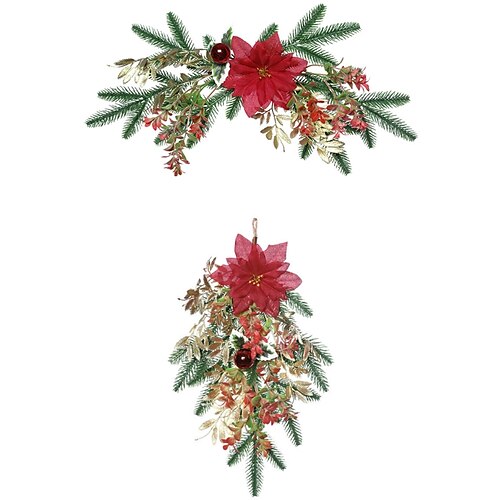 Butin de Noël artificiel, butin de décoration de baies rouges avec fleur de poinsettia, ornement de Noël en pin vert à suspendre pour décoration murale de festival de porte d'entrée
Butin de Noël artificiel, butin de décoration de baies rouges avec fleur de poinsettia, ornement de Noël en pin vert à suspendre pour décoration murale de festival de porte d'entrée