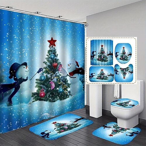 rideau de douche joyeux Noël avec 12 crochets en plastique, rideaux en tissu polyester bonhomme de neige de Noël, tapis de salle de bain antidérapant, tapis en forme de U pour toilettes, coussinet pour abattant de toilettes
rideau de douche joyeux Noël avec 12 crochets en plastique, rideaux en tissu polyester bonhomme de neige de Noël, tapis de salle de bain antidérapant, tapis en forme de U pour toilettes, coussinet pour abattant de toilettes