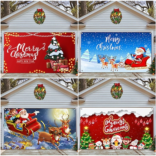 

Рождественский баннер на гаражные ворота, Рождественские каникулы в помещении и на открытом воздухе, счастливый фон, декоративная крышка, рождественский баннер с новым годом, большое дверное покрытие,
