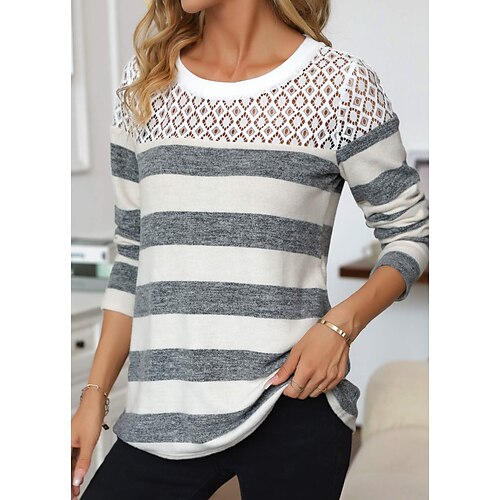 Femme T shirt Tee Gris Rayé Dentelle Imprimer manche longue du quotidien Fin de semaine Mode Col Rond Standard Peinture Printemps Automne
Femme T shirt Tee Gris Rayé Dentelle Imprimer manche longue du quotidien Fin de semaine Mode Col Rond Standard Peinture Printemps Automne