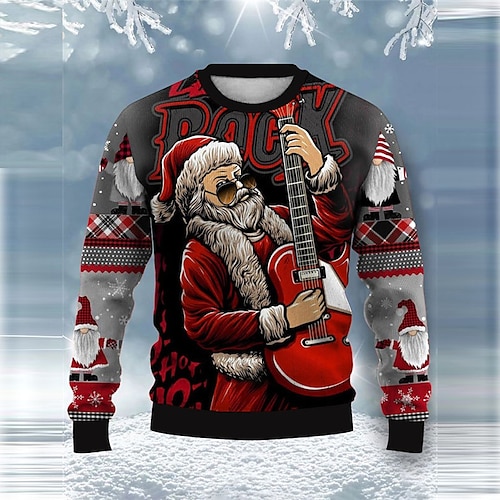 

Santa Claus Snowflake Casual Men's Knitting Print Ugly Christmas Sweater Pullover Sweater Jumper Knitwear Outdoor Daily Vacation Christmas Long Sleeve Crewneck Sweaters Wine Fall Winter S M L Sweaters