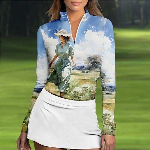 Mulheres Camisa polo de caminhada Camisa de golfe Respirável Secagem Rápida Pavio Humido Manga Longa Vestuário de golfe Roupas de golfe Normal Zíper Colarinho Alto Estampado Primavera Outono Tênis
Mulheres Camisa polo de caminhada Camisa de golfe Respirável Secagem Rápida Pavio Humido Manga Longa Vestuário de golfe Roupas de golfe Normal Zíper Colarinho Alto Estampado Primavera Outono Tênis