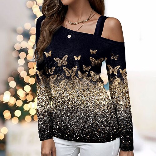 Damen T Shirt Schwarz Schmetterling Bedruckt Langarm Party Weihnachten Täglich Modisch Diagonaler Hals Regular Fit Schmetterling Farbe Frühling Herbst
Damen T Shirt Schwarz Schmetterling Bedruckt Langarm Party Weihnachten Täglich Modisch Diagonaler Hals Regular Fit Schmetterling Farbe Frühling Herbst