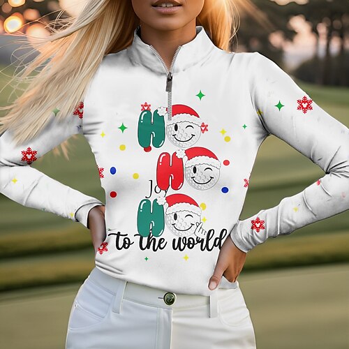 Polo para mujer, camisa de golf navideña, transpirable, secado rápido, absorbe la humedad, manga larga, ropa de golf, ropa de golf, ajuste regular, cremallera, cuello alto, estampado, primavera,
Polo para mujer, camisa de golf navideña, transpirable, secado rápido, absorbe la humedad, manga larga, ropa de golf, ropa de golf, ajuste regular, cremallera, cuello alto, estampado, primavera,
