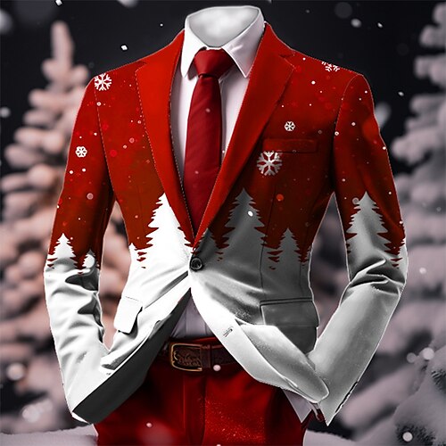 

Christmas Tree Business Men's Coat Blazer Work Wear to work Going out Fall & Winter Turndown Long Sleeve Wine Navy Blue S M L Polyester Weaving Jacket