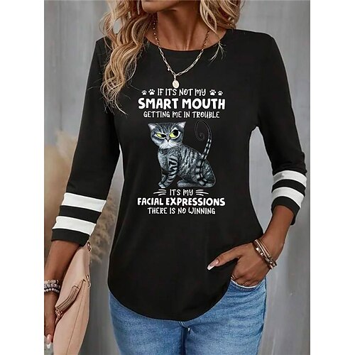 Mujer Camiseta Gato Letra Negro Rojo Azul Piscina Estampado Manga Larga Diario Fin de semana Moda Gracioso Escote Redondo Ajuste regular Primavera Otoño
Mujer Camiseta Gato Letra Negro Rojo Azul Piscina Estampado Manga Larga Diario Fin de semana Moda Gracioso Escote Redondo Ajuste regular Primavera Otoño