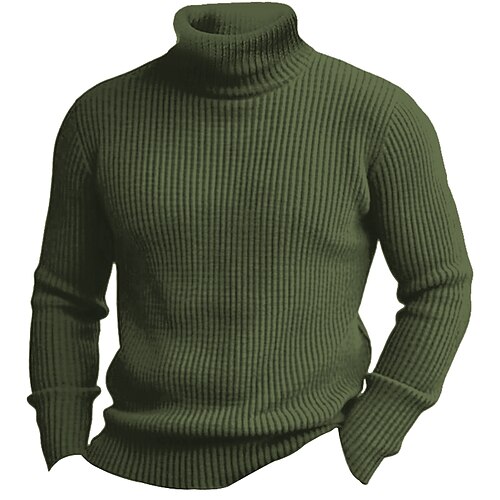 

Men's Pullover Sweater Jumper Knit Sweater Ribbed Knit Regular Basic Plain Turtleneck Keep Warm Modern Contemporary Daily Wear Going out Clothing Apparel Fall Winter Black Wine