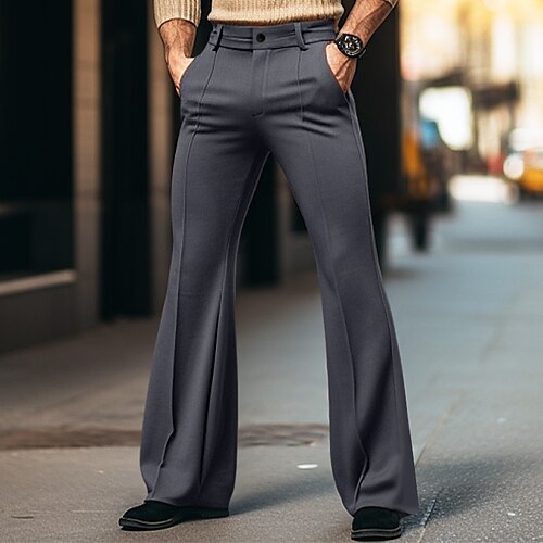 

Men's Dress Pants Flared Pants Trousers Suit Pants Pocket Plain Comfort Breathable Outdoor Daily Going out Fashion Casual White Khaki