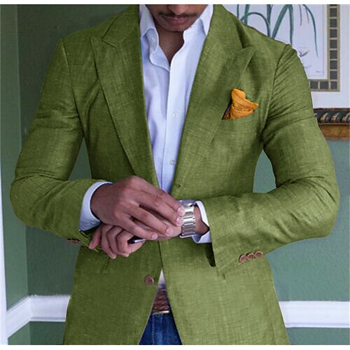 

Men's Linen Blazer Beach Wedding Casual Solid Colored Regular Tailored Fit Single Breasted Two-buttons Blue Purple Green 2024