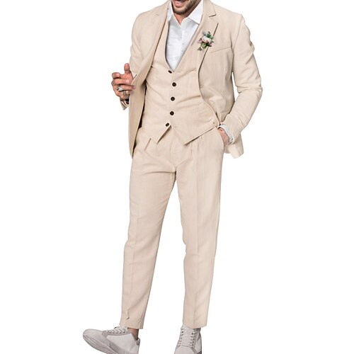 

Sky Blue Beige Men's Linen Suits Beach Wedding Solid Colored 3 Piece Fashion Tailored Fit Single Breasted Two-buttons 2023