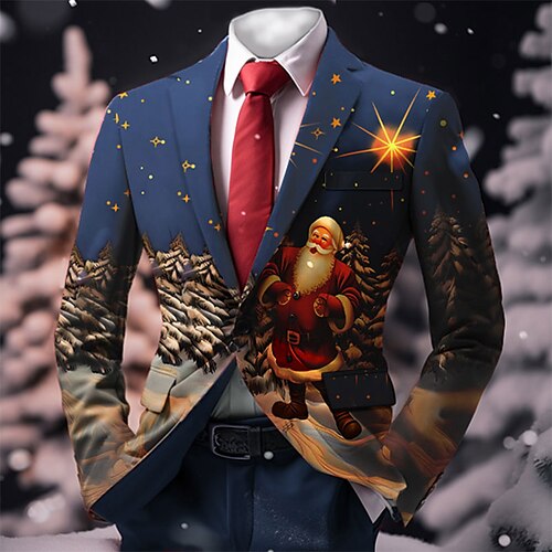 

Christmas Tree Business Men's Coat Blazer Christmas Work Wear to work Fall Winter Turndown Long Sleeve Black Navy Blue Green S M L Polyester Weaving Jacket