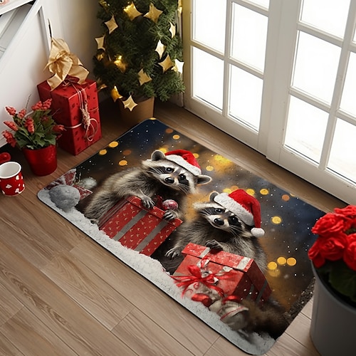 

Рождественский коврик с изображением енотов, нескользящий маслостойкий рождественский ковер, коврик для дома и улицы, декор для спальни, коврик для ванной комнаты, входной коврик, дверной коврик