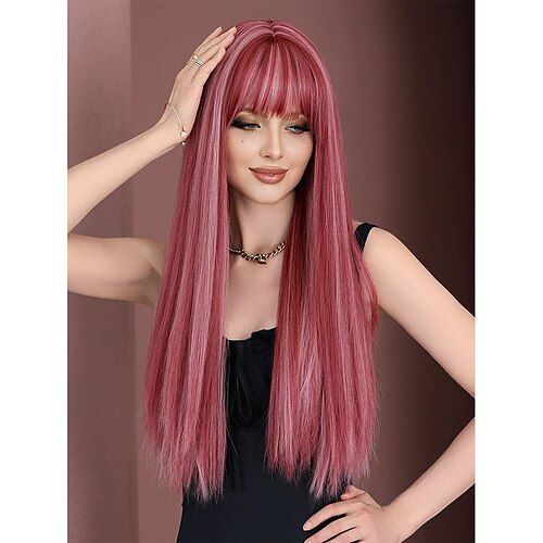Perücken, Highlight-Rosa-Perücke mit Pony, lange, glatte Kunsthaar-Perücken für Damen, Party, Cosplay, Highlight-Perücke, 61 cm
Perücken, Highlight-Rosa-Perücke mit Pony, lange, glatte Kunsthaar-Perücken für Damen, Party, Cosplay, Highlight-Perücke, 61 cm