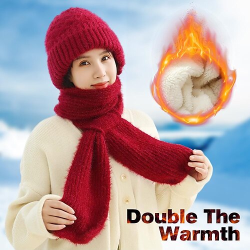 

Новинка 2024 года, ветрозащитная шапка с интегрированной защитой ушей, зимняя теплая вязаная толстая теплая шапка с защитой ушей, шарф для женщин