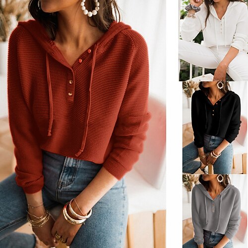 Pull Femme A côtes Tricoter Capuche Polyester Bouton Tricoté Automne Hiver Normal Extérieur du quotidien Sortie Mode Vêtement de rue Décontractées manche longue Couleur unie Noir Blanche Rouge S M L
Pull Femme A côtes Tricoter Capuche Polyester Bouton Tricoté Automne Hiver Normal Extérieur du quotidien Sortie Mode Vêtement de rue Décontractées manche longue Couleur unie Noir Blanche Rouge S M L