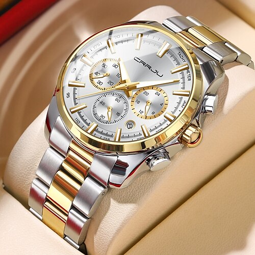 Relojes crrju para hombre, relojes de cuarzo con calendario impermeables de lujo para negocios, relojes de pulsera de acero inoxidable con cronógrafo para hombre
Relojes crrju para hombre, relojes de cuarzo con calendario impermeables de lujo para negocios, relojes de pulsera de acero inoxidable con cronógrafo para hombre