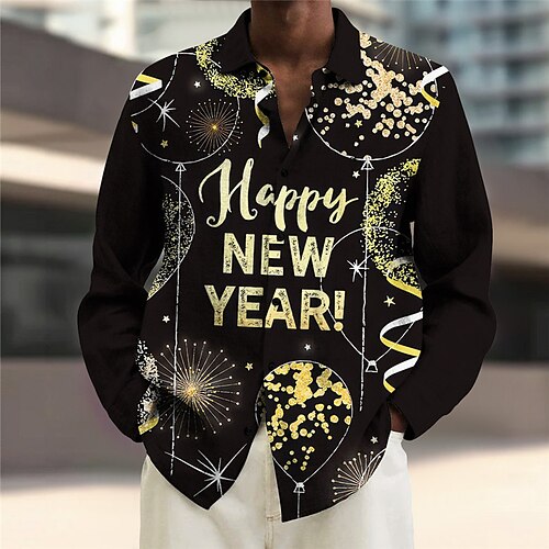 

Letter Casual Men's Shirt Daily Wear Going out Weekend Fall & Winter Turndown Long Sleeve Black, Yellow, Gold S, M, L Slub Fabric Shirt New Year