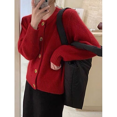 Damen Strickjacke Rundhalsausschnitt Gerippt Stricken Polyester Taste Strick Herbst Winter Standard Outdoor Weihnachten Täglich Modisch Strassenmode Brautkleider schlicht Langarm Feste Farbe Rote
Damen Strickjacke Rundhalsausschnitt Gerippt Stricken Polyester Taste Strick Herbst Winter Standard Outdoor Weihnachten Täglich Modisch Strassenmode Brautkleider schlicht Langarm Feste Farbe Rote