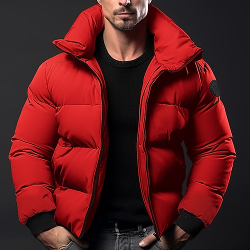 

Men's Winter Coat Winter Jacket Puffer Jacket Zipper Pocket Polyster Pocket Outdoor Date Casual Daily Regular Fashion Casual Thermal Warm Windproof Winter Plain Black Red Army Green Gray Puffer Jacket