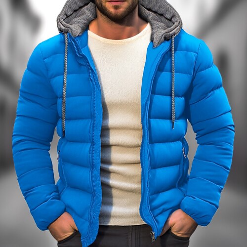 

Men's Winter Coat Puffer Jacket Pocket Hooded Office & Career Date Casual Daily Warm Winter Color Block Black Red Navy Blue Blue Puffer Jacket