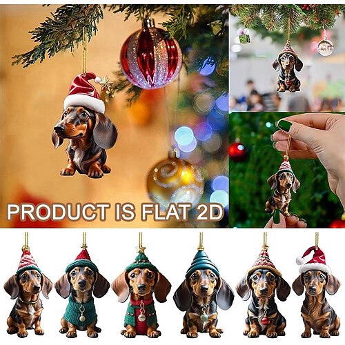 

Рождественская елка, забавная такса, собака, украшение для автомобиля, подвеска, 2d акриловая плоская подвеска для салона автомобиля