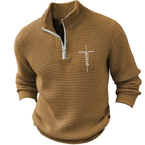 

Cross Fashion Streetwear Designer Men's Zipper Knitted Pullover Sweater Jumper Sweater Polo Knitwear Daily Wear Vacation Going out Long Sleeve Turndown Sweaters Royal Blue Blue Brown Fall & Winter S
