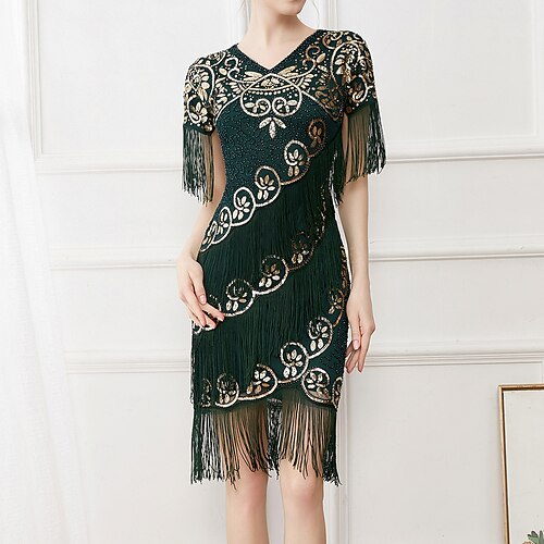 Vintage Roaring 20s 1920s Flapper Dress Prom Dress The Great Gatsby Charleston Women's Sequins Tassel Fringe Cosplay Costume Event / Party Festival Dress
Vintage Roaring 20s 1920s Flapper Dress Prom Dress The Great Gatsby Charleston Women's Sequins Tassel Fringe Cosplay Costume Event / Party Festival Dress