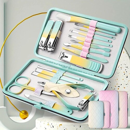 Conjunto de manicure, 7/10/12/18 em 1, kit de pedicure profissional gradiente de aço inoxidável, tesoura de unha, kit de preparação com estojo de viagem de couro
Conjunto de manicure, 7/10/12/18 em 1, kit de pedicure profissional gradiente de aço inoxidável, tesoura de unha, kit de preparação com estojo de viagem de couro