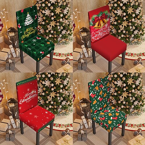

Рождественские чехлы на обеденные стулья, эластичные чехлы на стулья Xmas Parsons, защита сидений, моющиеся чехлы на кухонные стулья из спандекса для столовой