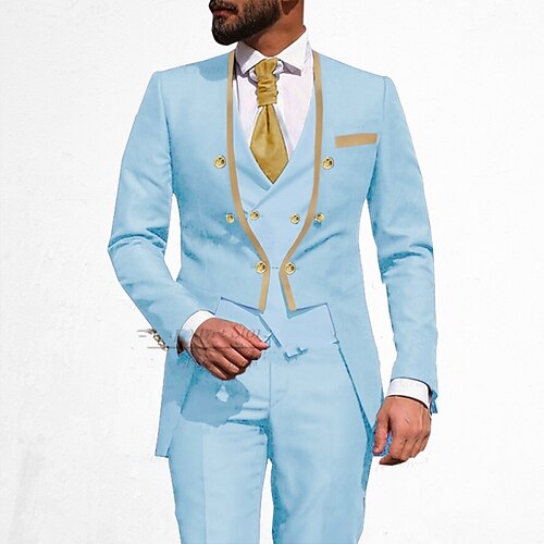 Hellblau Schwarz Sahne Herren Hochzeit Party Anzüge Suits Einfarbig 3-teiliges Set Reguläre Passform Zweireihig 6 Knöpfe 2023
Hellblau Schwarz Sahne Herren Hochzeit Party Anzüge Suits Einfarbig 3-teiliges Set Reguläre Passform Zweireihig 6 Knöpfe 2023