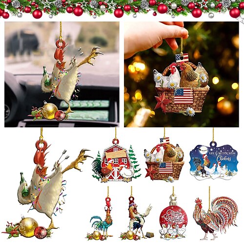 Creative Funny Christmas Ornament Party Home Decorations 2D Acrylic Chicken Pendant Xmas Gift
Creative Funny Christmas Ornament Party Home Decorations 2D Acrylic Chicken Pendant Xmas Gift